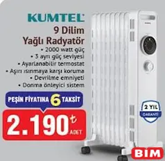 KUMTEL 9 DİLİM YAĞLI RADYATÖR fiyat ve kampanya bilgisi